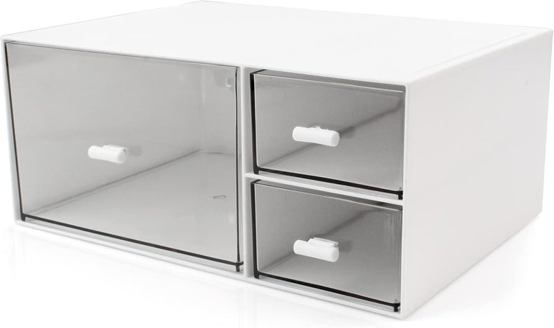 kulusion Desk Organizer Stackable Storage Drawers with 3 Compartments Stackable Drawers Great for Desk Storage, Makeup Storage Bathroom Organization Accessories Etc (White) - Image 1